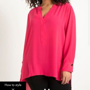 ELOQUII Notch Collar Tunic in Bright Pink Size: 28W
